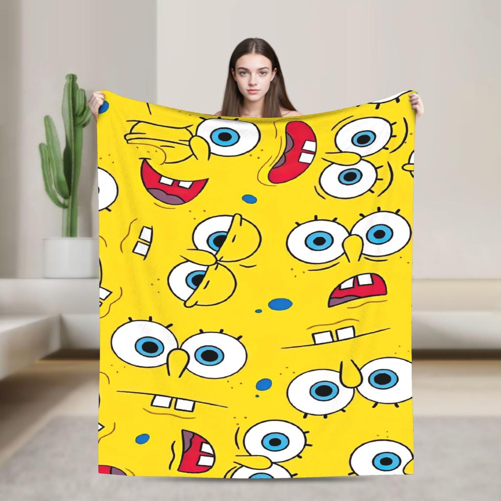 Cartoon Animated Blanket Cover SpongeBob SquarePants Fleece Throw Blankets Bedding Couch Portable Ultra-Soft Warm Bedspreads