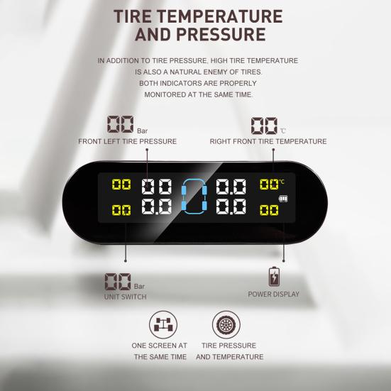 Car TPMS Multifunctional Real-time Monitoring Universal LCD Display Wireless Tire Pressure Sensor for Automobile