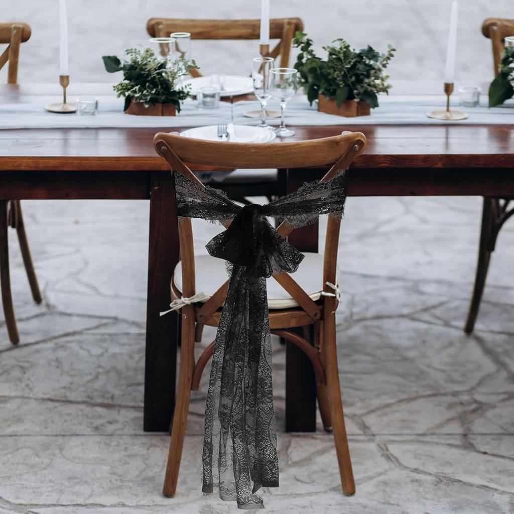 Black Lace Table Runner, 14x118 Inch Vintage Lace Table Cloth, Embroidered Boho Tables Runner for Rustic Wedding Tables Decorations, Bridal Shower,