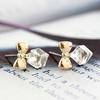 Women Shimmers Chic Bowknot Shiny Cube Rhinestone Ear Studs Cute Dangle Earrings