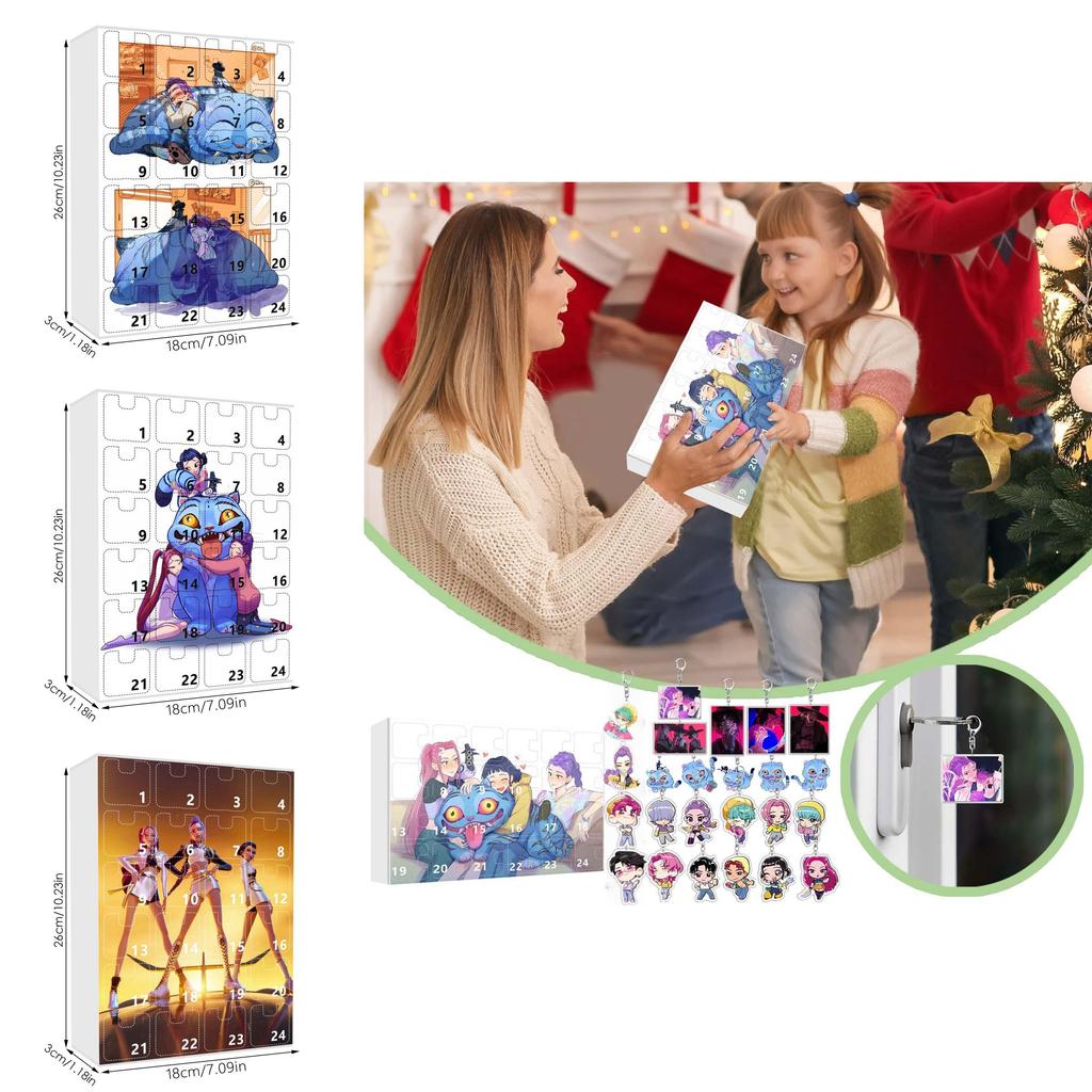 Kpop Demon Hunters Christmas Countdown Calendar Acrylic Car Keychain For Kids And Teens Gifting