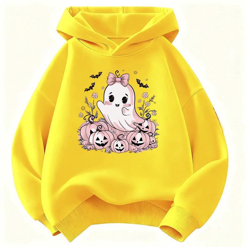 Autumn Hoodies for Boys Girls Casual Sweatshirt Kids Clothes Tops Long Sleeve Hoodie Pink Pumpkin Ghost Printed Hooded Pullover