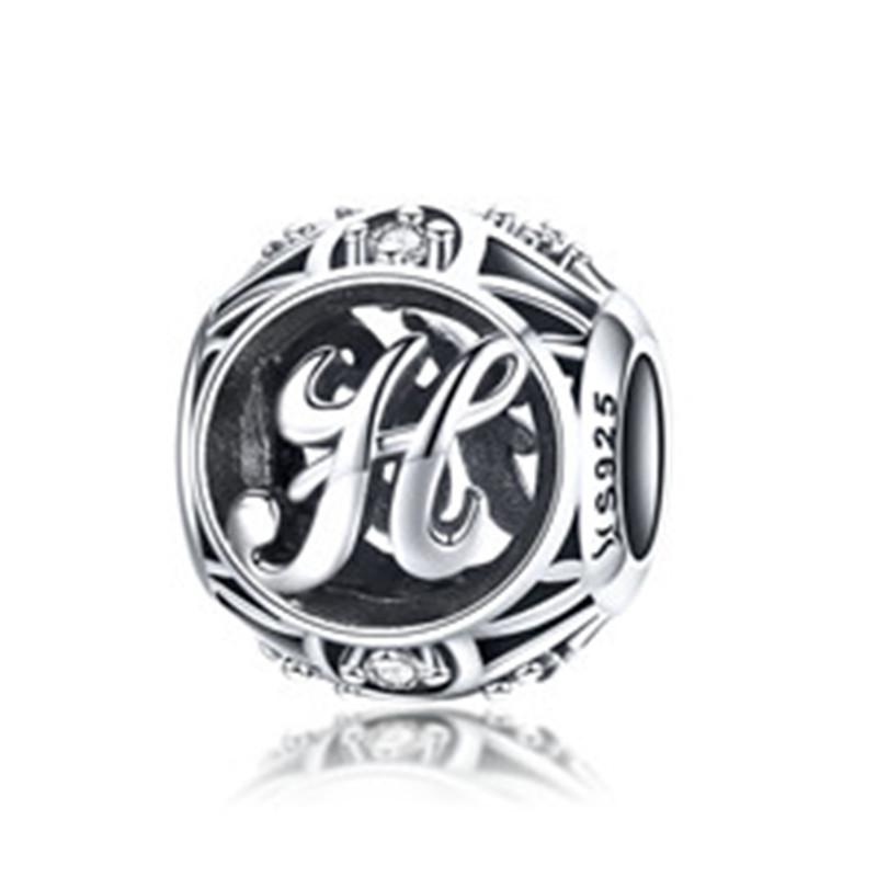 BAMOER Круглые шармы из стерлингового серебра 925 "Латинский алфавит"