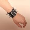 Spikes Rivet Wide Cuff PU Leather Punk Black Bracelets For Men Fashion Leather Bracelet Bangles Multilayer Wide Wrap Jewelry