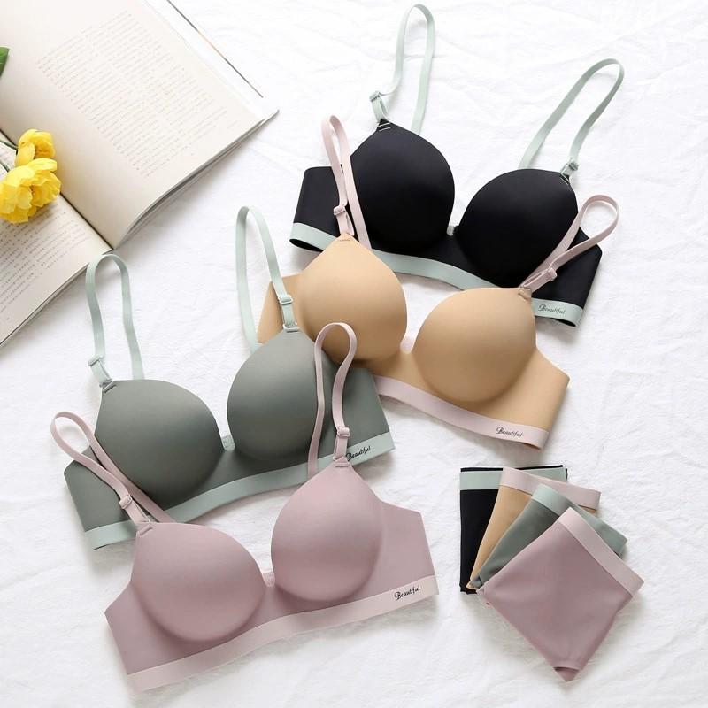 Sexy Ladies One Piece Seamless Bra Letter Printing No Steel Ring Bra Adjustable Underwear Women's Push Up Bra