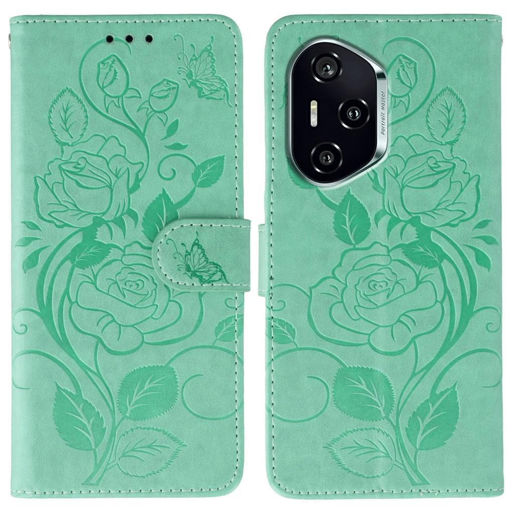 For Honor 400 Case Wallet Stand Imprinted Rose Butterfly PU Leather Phone Cover