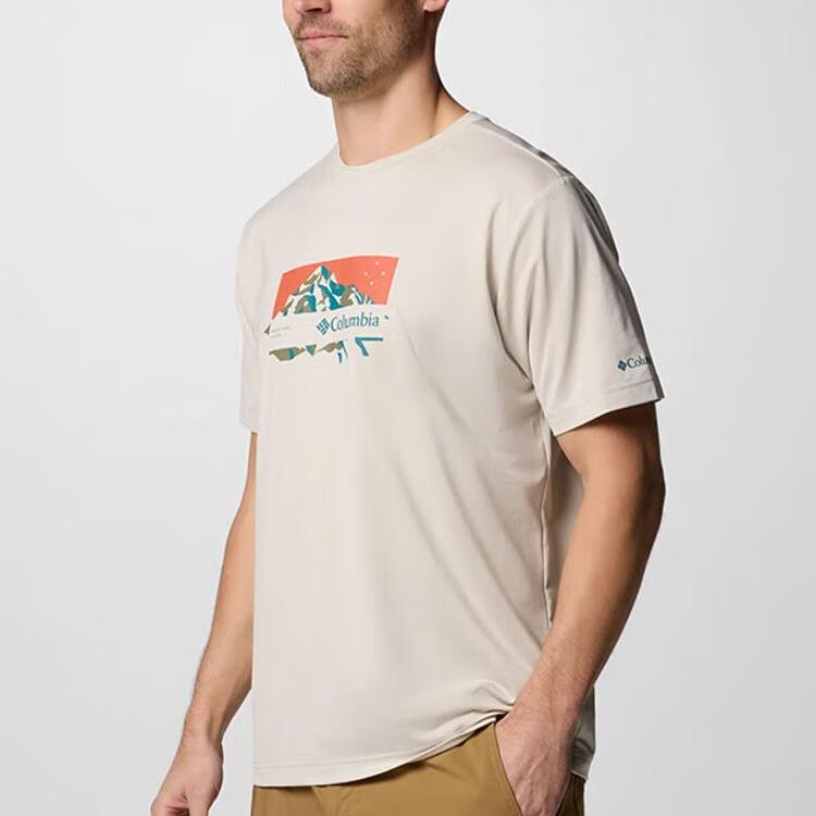 Columbia T-Shirts Men's Ecru Crew Neck Moderate Straight Fit AE9642-278
