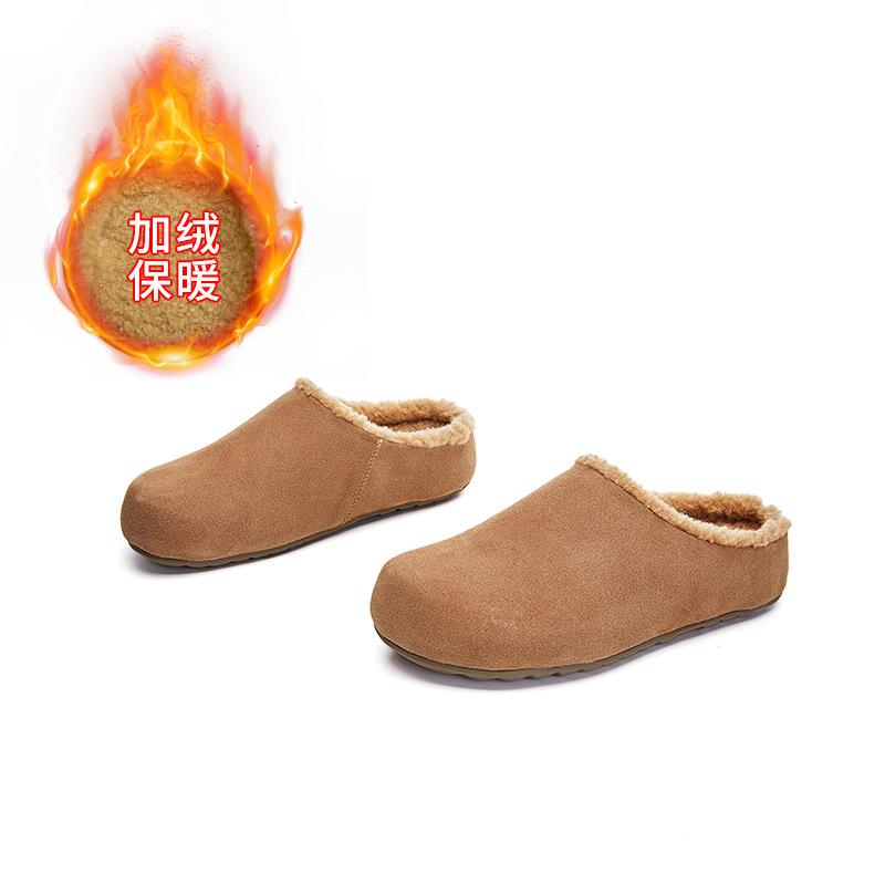 Leather Bag Head Slippers Women's 2025 Winter New One-pedal Cotton Shoes Casual Velvet Half Slippers Versatile Women's Shoes Trend