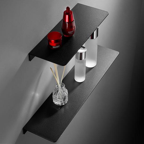 Wall Mount Bathroom Floating Shelf Punch Free Adhesive Heavy Duty Aluminum Alloy Multi-functional Storage Rack Holder Organizer Home Supplies