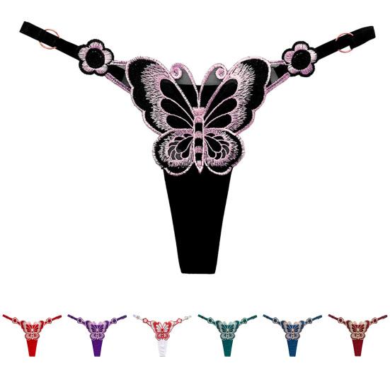 Очаровательные регулируемые порнографические разноцветные женские трусы с вышивкой бабочкой, интимная одежда, женские стринги