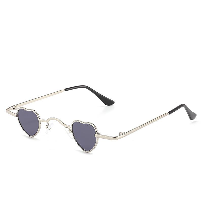 Sweet Cool Heart Metal Thin Frame Sunglasses For Women, Mini Heart Shape & Face Slimming For Streetwear Styling 1084