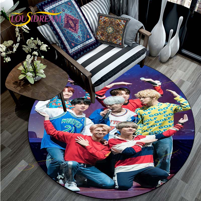 Kpop Bangtan Boys BTS Круглый Ковер Модный Новейшие Картинки Напечатанные Круглые Коврики Зональные Ковер для Гостиной Спальни Напольный Коврик Противоскользящий Кухонный Коврик