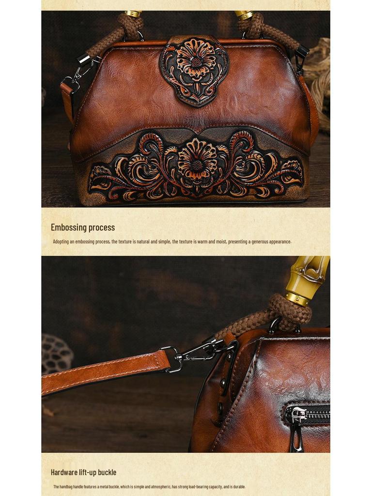 Retro Women's Embossed Crossbody Bag - European and American Style, Spliced Design, Handmade Color Rubbing Handbag