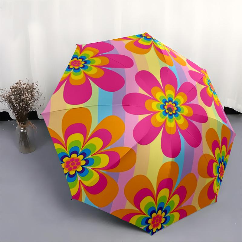 1pc Flower Pattern Automatic Opening/Closing Folding Umbrella with 48 Ribs, Plastic Handle, Windproof Portable Sunshade Umbrella y250726088