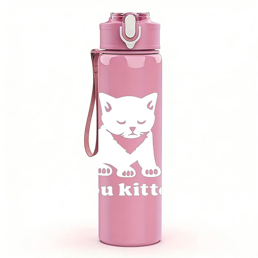 1PC Are You Kitten Me Light Cat 750ml Color Plastic Sports Water Bottle Leakproof Flip Straw Lid Suitable for Sports Office Home Use