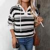 Autumn Winter Vintage Loose Long Sleeve Top Stripe Cardigan Knitwear V-Neck Sweater