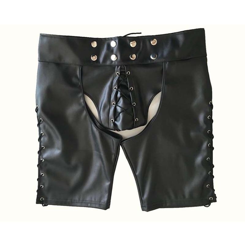 Мужские эротические открытые леггинсы из лакированной кожи, шорты, кожаное фетиш-белье, нижнее белье, брюки для бондажа, БДСМ-стринги, раб
