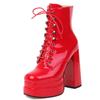 Spring Boot Ladies Sexy Punk High Heels Platform Ankle Boots For Women Leather Lace Up Red White Fetish Shoes Female Large Size