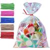 100 Pcs Candy Bags Iridescent Clear Cellophane Party Bags with Twist Ties