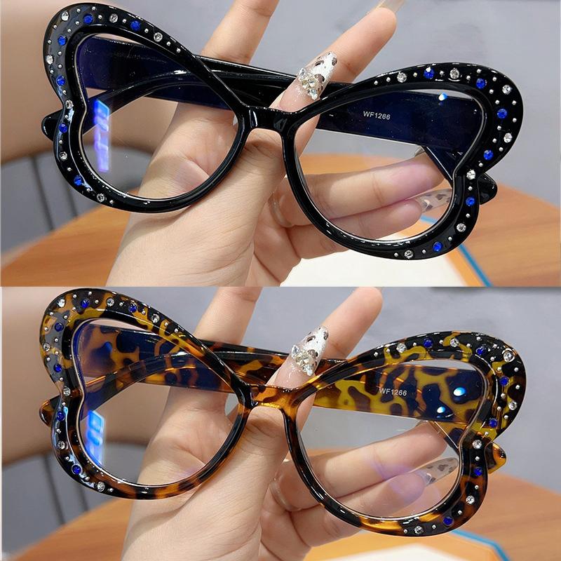 2 шт. Женская оправа для очков в форме бабочки, украшенная стразами, Защита от синего света, Женские очки - Корейские стильные декоративные очки