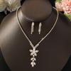 3PC Women's Fashion Copper Inlaid Diamond Claw Chain Flower Necklace Earring Set Suitable for Wedding, Party, Festival Gifts