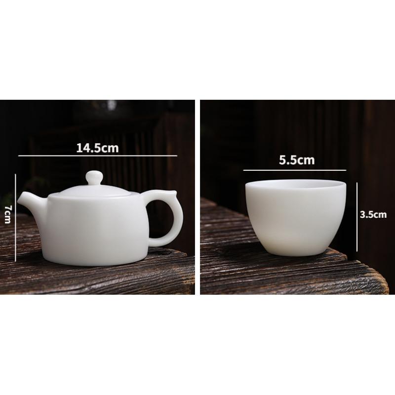 Chinese Ceramic Tea Sets - 200ml Tea Pot and 4 Tea Cups, White Porcelain Sheep Fat Jade Tea Set Portable Teaware for Business Hotel Outdoor Picnic