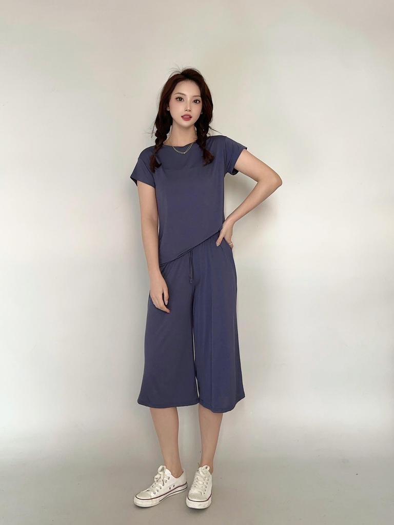 Женский повседневный комплект больших размеров из модала с коротким рукавом - Корейский стиль, брюки с широкими штанинами, двухпредметная домашняя одежда