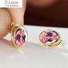 Multicolor Zircon Oval Stone Earrings Vintage Gold Color Wedding Earrings Simple Fashion Rainbow Crystal Hoop Earrings For Women