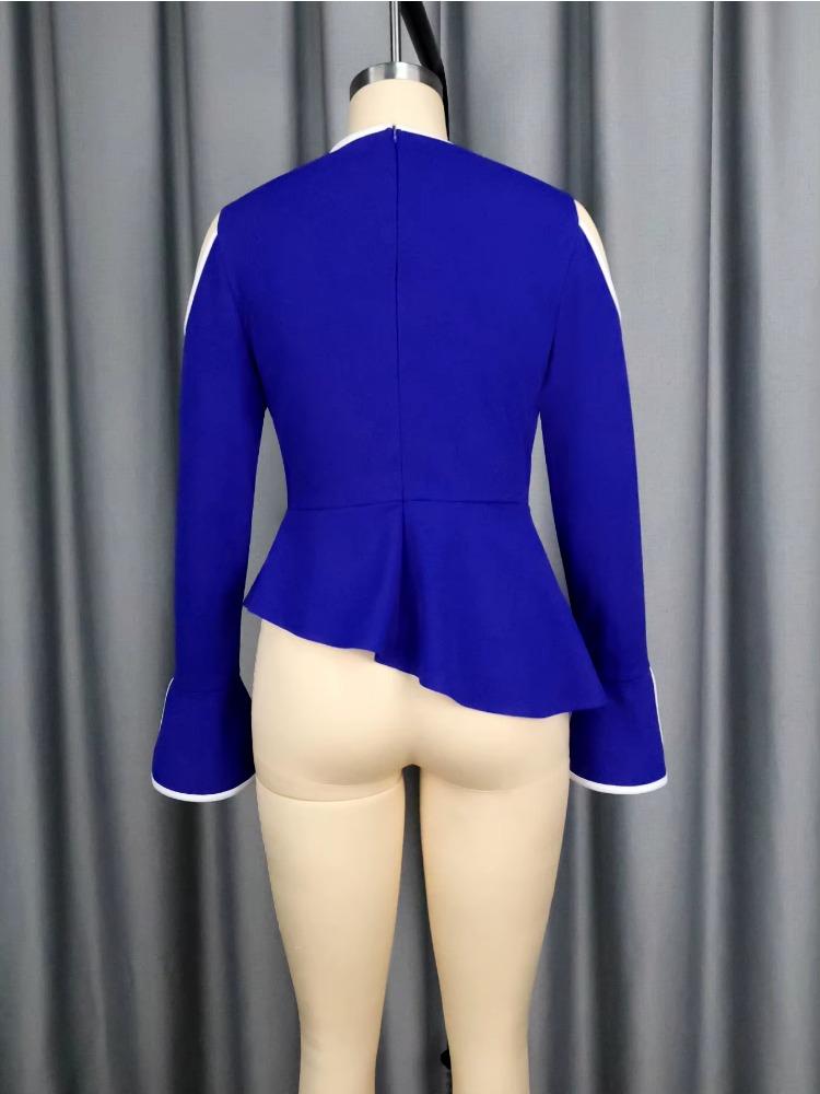 Элегантная женская блузка для вечеринки, рубашка с круглым вырезом, длинным рукавом-клеш, нерегулярной баской, скрывающая живот, с вырезами, модные топы, женская, на день рождения, новая