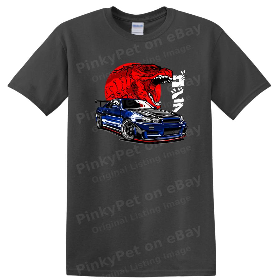 Blue Sports Car T Shirt with Red Dino Graphic Art Cool Tee for Car Enthusiasts
