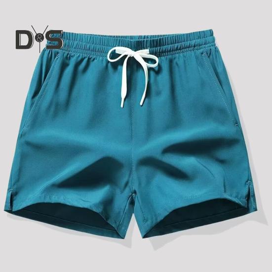 Men Shorts Elastic Waistband Adjustable Drawstring Casual Shorts with Pockets Solid Color Quick Drying Sport Shorts