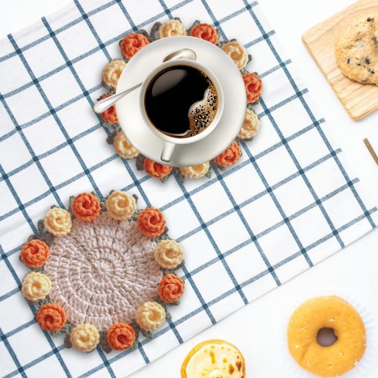 Подставка под стакан с розой ручной работы, вязаная крючком, цветочный букет, вязаные подставки, цветочный коврик для чашки, букет, подарок, декор для журнального столика