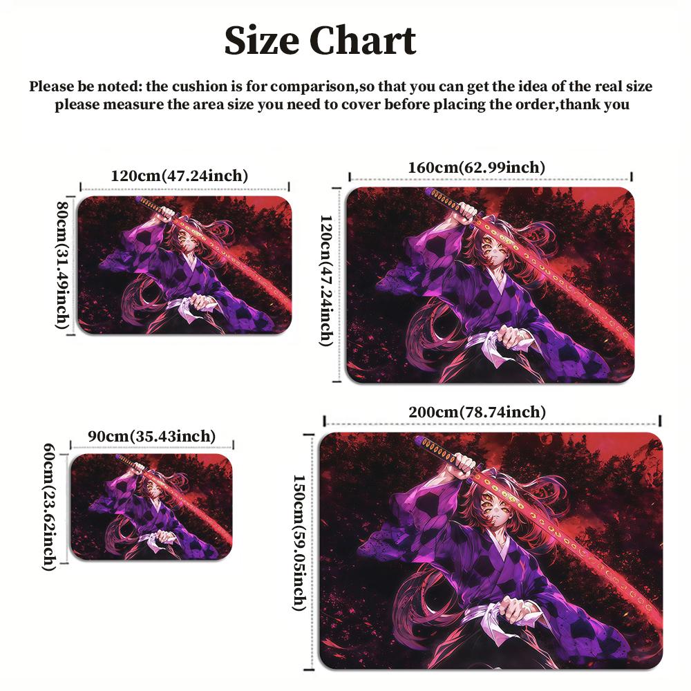 Anime Swordsman Area Rug, Purple Red Flame Theme Floor Mat, Decorative Carpet for Gaming Room Bedroom, Washable Home Decor Gift