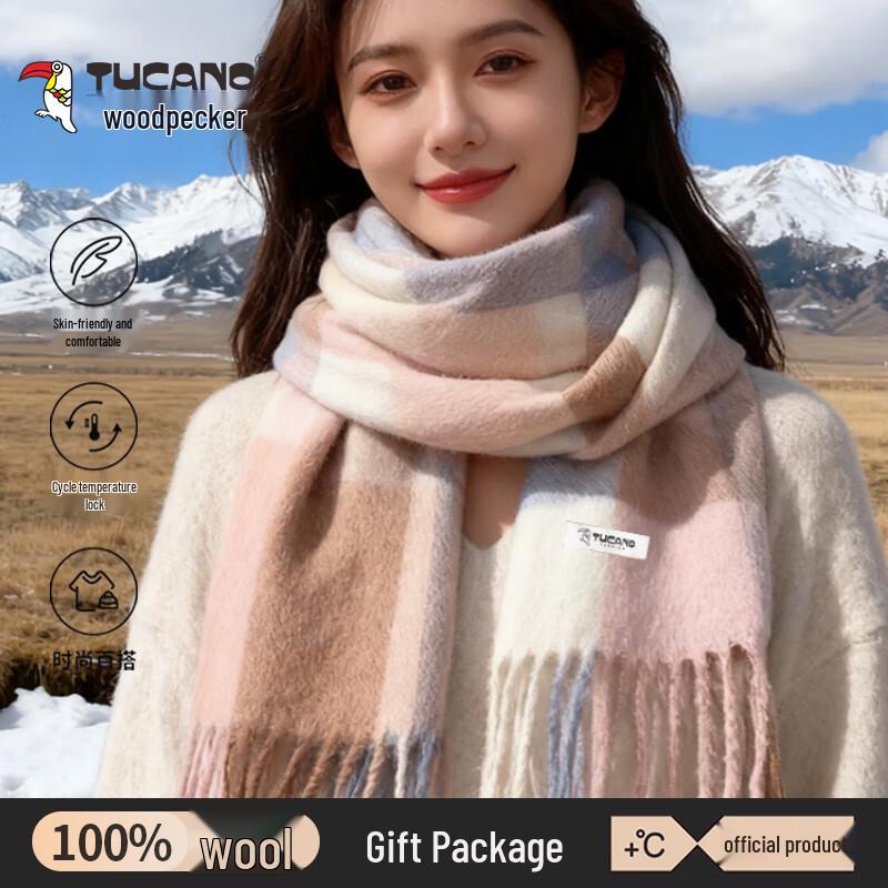 TUCANO Women's 100% Pure Wool Plaid Scarf