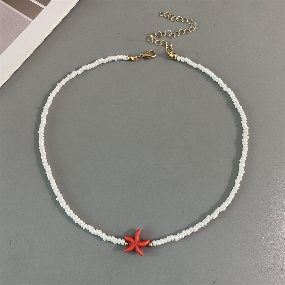 Bohemian Starfish Pendant Necklace Summer Jewelry Beaded Neck Chain Handmade Necklace for Women