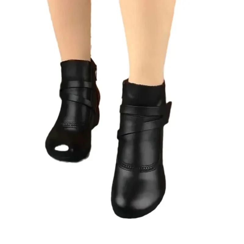 Женские сапоги Новые британские сапоги в ретро-стиле Однотонные сапоги на высоком каблуке Ботильоны на молнии Круглые сапоги Botas Mujer