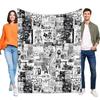 Retro Graffiti Art Black White Collage Fleece Blanket Soft Cozy Lightweight Throw for Bed Sofa Office Home Decor All Season Gift