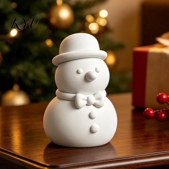 DIY Painting Snowman Figurines 3D Printed Figurine, Small Tabletop Statue with Gift for Christmas Scarf/Necktie, Decorative Holiday Ornament