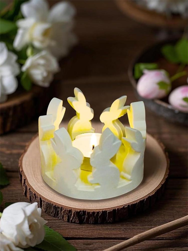 Пасхальные силиконовые формы в виде кролика с прорезями, сделай сам, подставка для стаканчиков для чайных свечей, форма для гипса, алебастра, цемента, бетона, форма для украшения дома