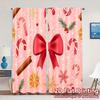2pcs,Curtains Christmas Bows Candy Cane Ornaments (3) Print Modern Curtains 100% Polyester Curtains Gifts Ldeal for Kitchen