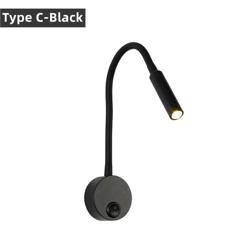 Регулируемая светодиодная настенная лампа для чтения 3 Вт, гибкий шланг, прикроватный настенный светильник для спальни, кабинета, настенный светильник с выключателем, настольная лампа