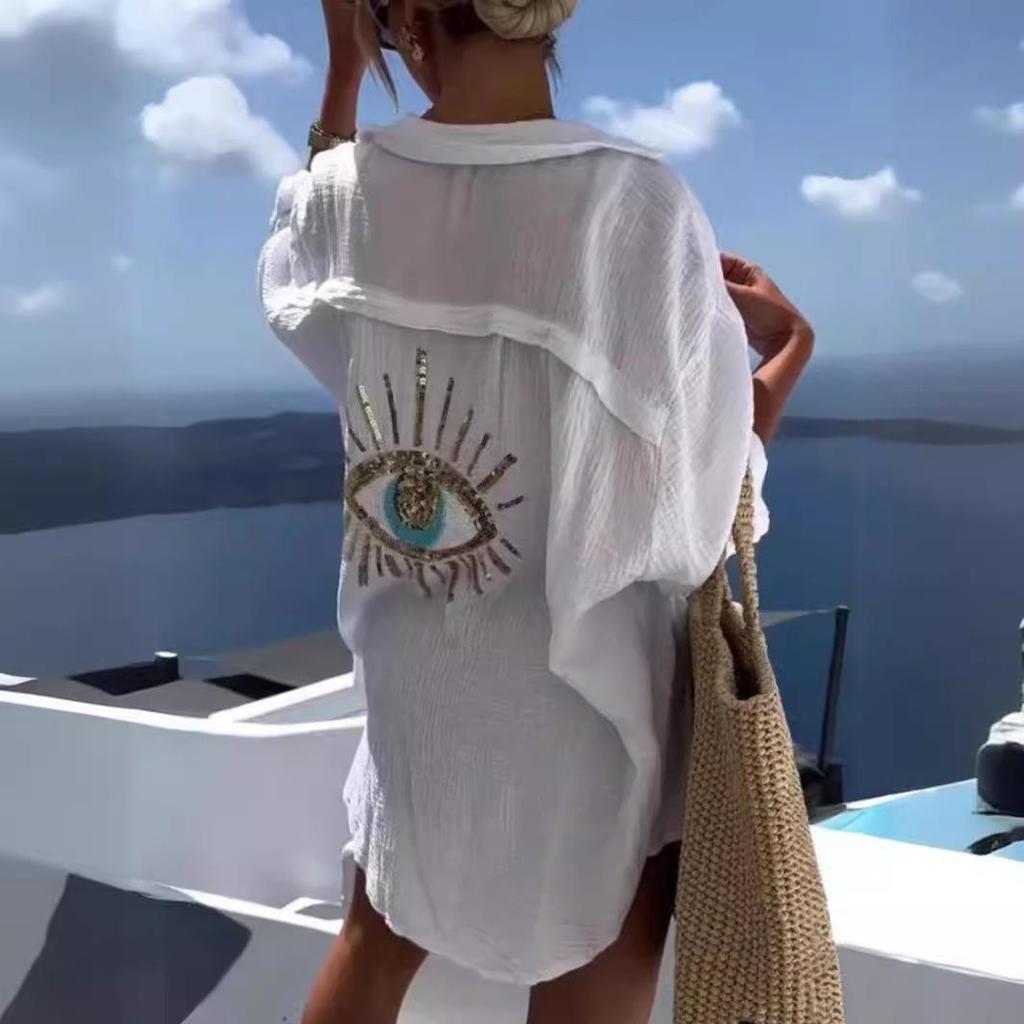 Европейская и американская трансграничная женская повседневная рубашка с длинным рукавом из хлопка и льна с отложным воротником