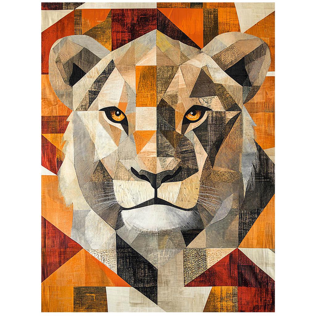 Plakat Lew W Geometrii Plakat Lew W Geometrii, 70X100 Cm, Rama Drewniana Ciemny Brąz, Papier Matowy 230 Gsm