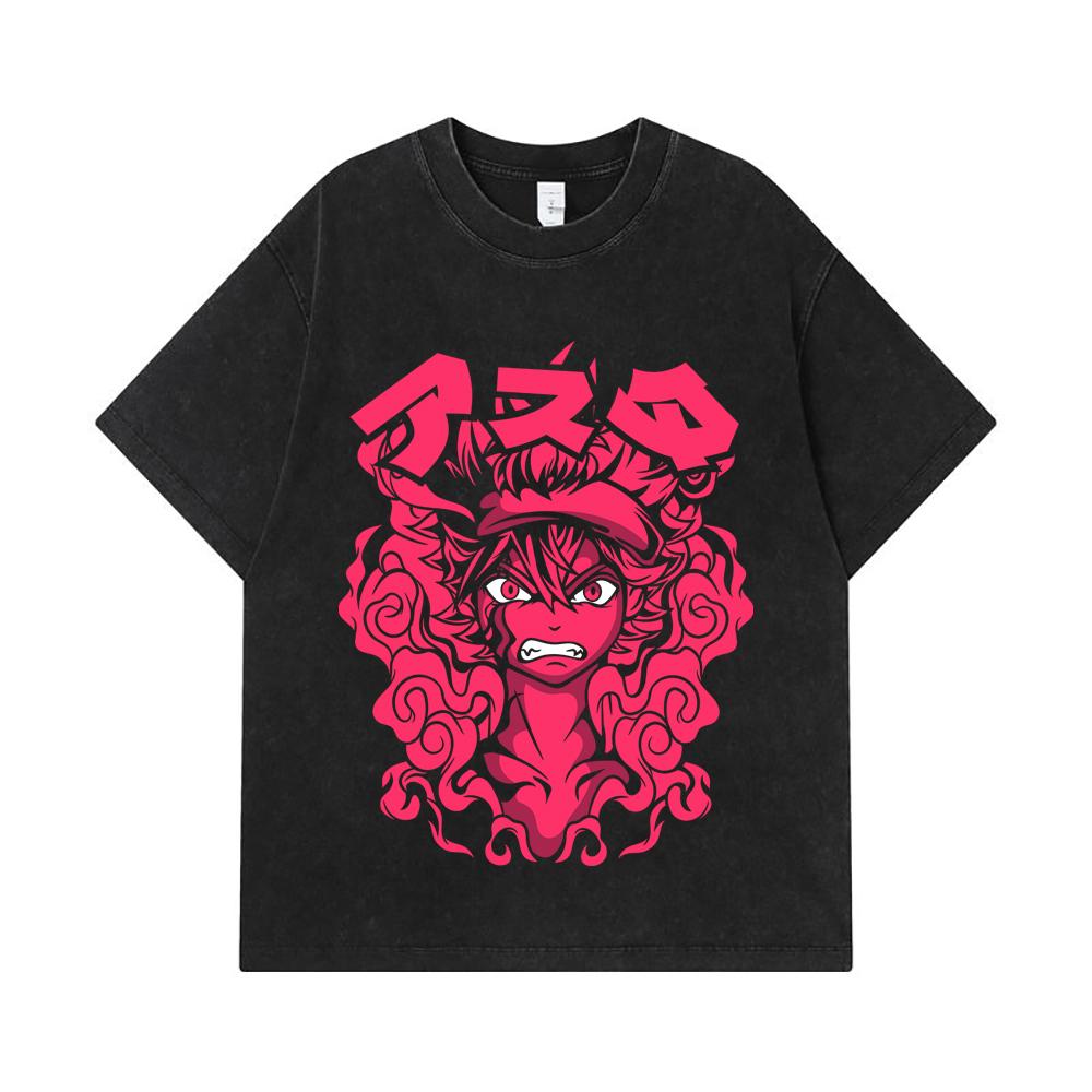 275 GSM Washed T-shirts 100% Cotton Black Clover V6 Asta Print Unisex Heavy Cotton T Shirt