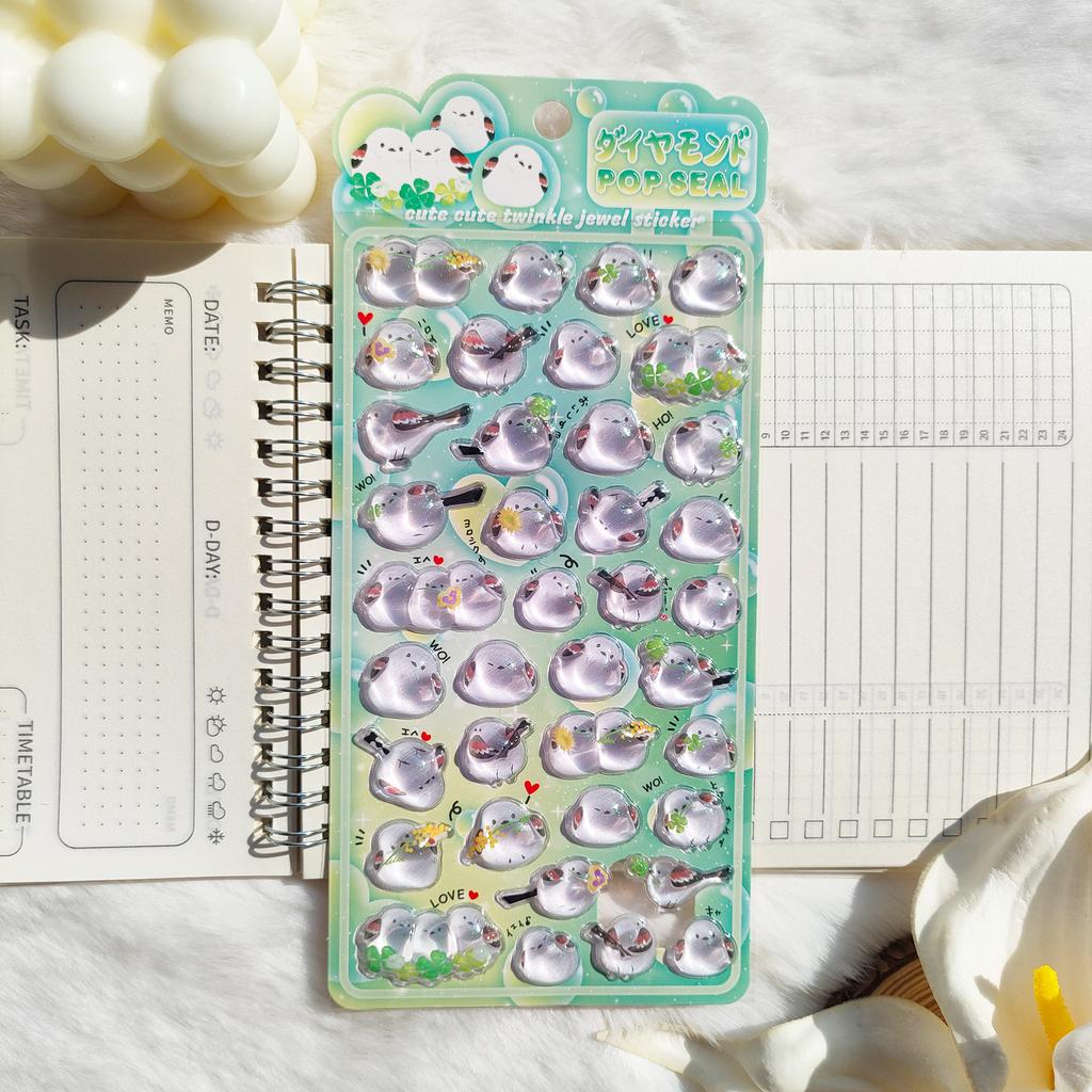 Sparkling Crystal Tit 4Pcs Stickers - Cute Spring Bird Relief Decals Ideal for Notebook Phone Case DIY Kids Girls Gift Presents