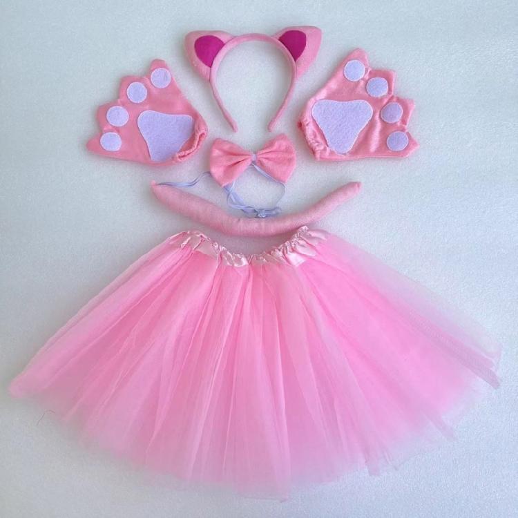 Костюм кошки с повязкой на голову, хвостом, галстуком-бабочкой, перчаткой, юбкой, наряд для переодевания на Хэллоуин для ребенка, женщины, девочки, Рождество