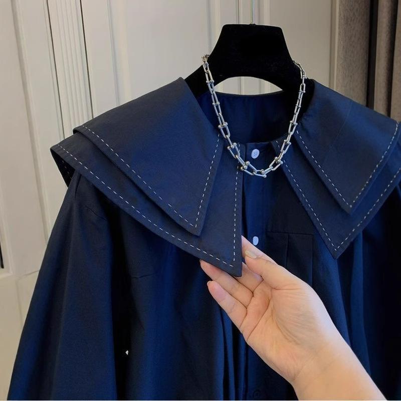 Женский корейский кардиган-блузка на четыре сезона: весна, осень, с кукольным воротником, женская свободная однотонная рубашка, топы, женская мода, рубашки с рукавами-фонариками