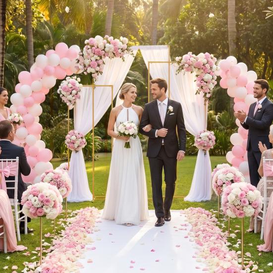 Gold Wedding Arch Backdrop Stand Square Stand, Set of 3, 6.6FT + 5.9FT +4.9FT, Metal Balloon and Flower Frame for Birthday Party, Baby Shower,