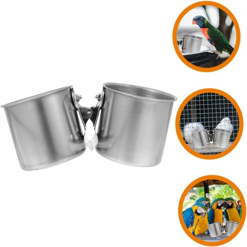 Detachable Bird Food Container Stainless Steel Parrot Food Holder Cage Feed Equipment