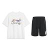Американский винтажный костюм с коротким рукавом, с большим логотипом, шорты со средней посадкой, повседневный спортивный костюм, унисекс YHSV369-1+YKSV197-2